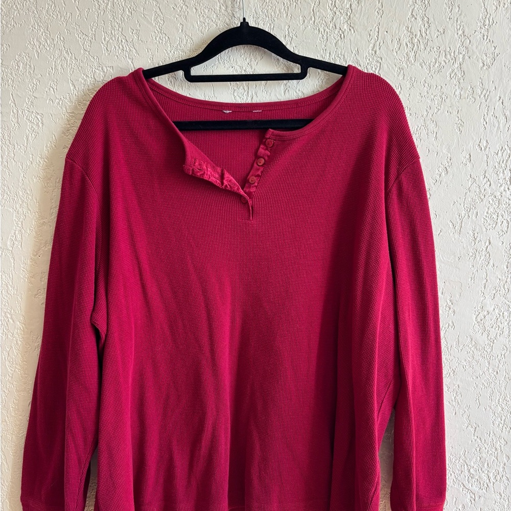 Women's Red Long-Sleeve Henley Top